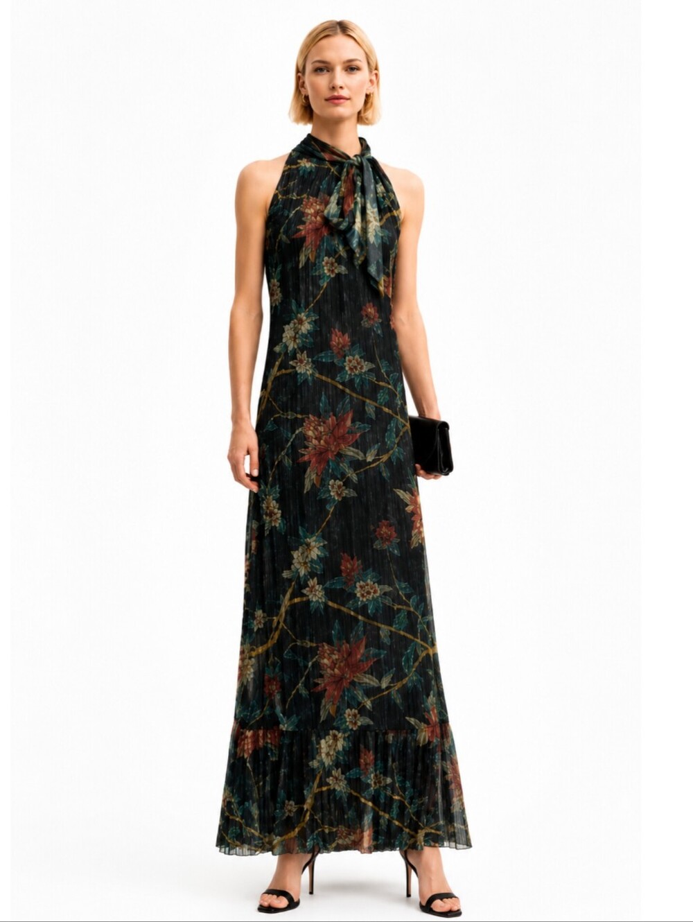NWT Johnny Was Evelina Metallic Floral-Print Maxi Dress